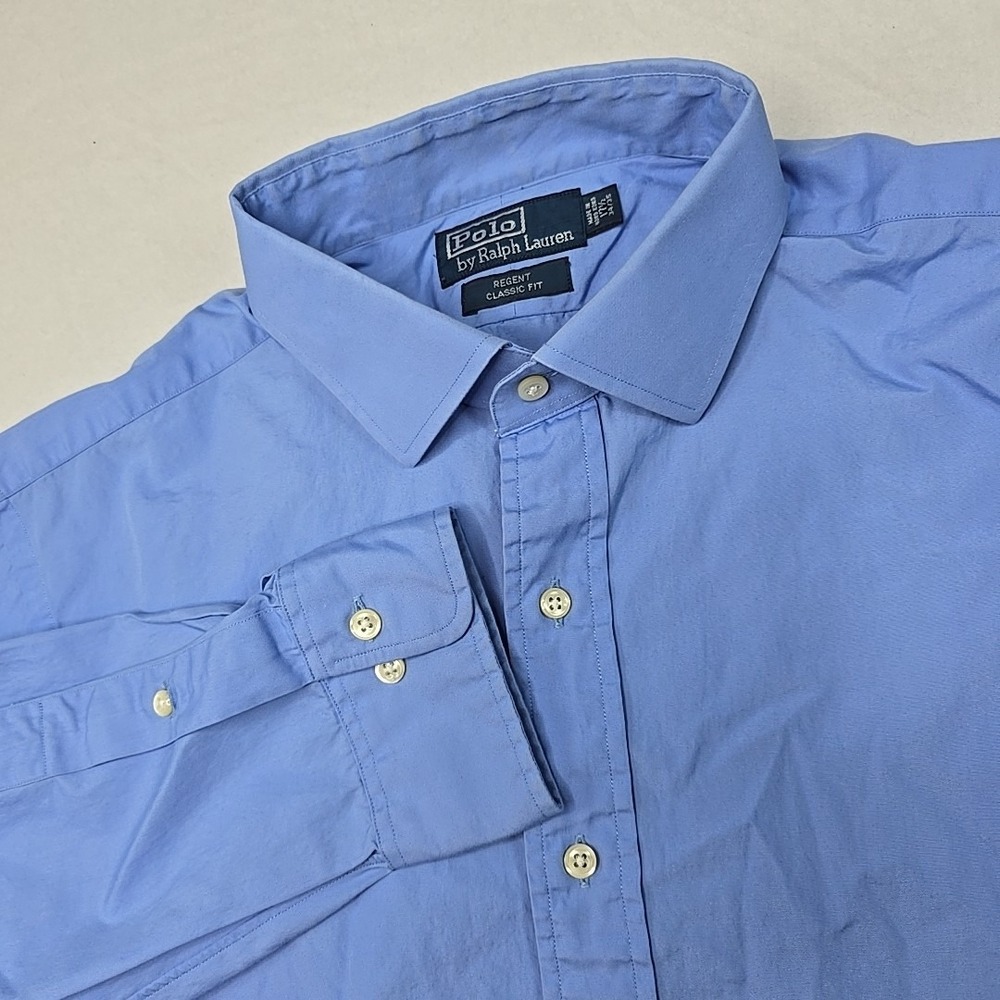 Polo Ralph Lauren 17.5 34/35 Regent Classic Fit Long Slv Button Down Shirt Blue